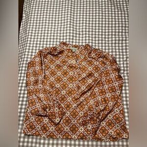 Elegant Patterned Blouse in Brown and Orange